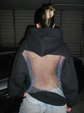 2025 Autumn And Winter New Women's Fashion Pure Color Bare Back Hollow Net Hoodie Hoodie HZ0108