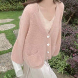 2025 Gentle Wind Soft Knitted Cardigan Women Loose Lazy Shoulder Sweater Coat V Collar Shawl Side Of The Women's Dress HZ0108