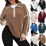 Women's Zipper Sweatshirt Hoodie Long Sleeve Collar T-Shirt Casual Coloring Top With Pocket HZ0108