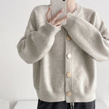 Women's Autumn And Winter Design Sense Single Buckle Solid Color Knitted Cardigan Sweater Jacket Lazy Wind Loose Round Neck HZ0108