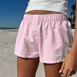 Holiday Style Simple Blue Striped Beach Shorts Women Loose Tight Waist Sports Home Weaving Leisure Pants HZ0107