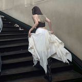 Wasteland Trough Lace Irregular Dress Girl's Niche Low-Waist A-Word Swing Long Skirt HZ0107