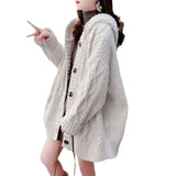 Lazy Retro Hooded Sweater Knitted Cardigan Women's Autumn And Winter 2025 Women's Loose Long Knit Coat HZ0108