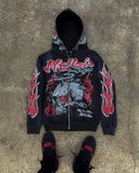 Y2K Vintage Harajuku Street Diablo Hm Hop High Street Cartoon Printed Zipper Hoodie HZ0108