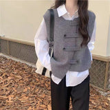 Spring And Autumn Outside The Stacked Cardigan Shoulder Temperament Literary Style Small Design Irregular Knitting Vest Vest Woman HZ0108