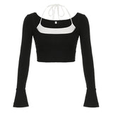 Autumn And Winter Women's Clothing 2025Ins Net Red Hot Girl Hit The Color Hanging Neck Slim Thin Two Sets Of Long-Sleeved T-Shirts HZ0107