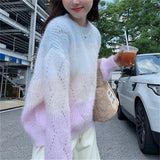 Lazy Wind Hollow Gradient Color Soft-Cutter Sweater Autumn And Winter New Beautiful Ocean To Reduce The Age Of Knitted Coat HZ0108