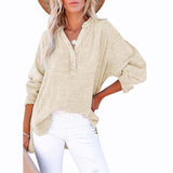 2025 Fashion Spring And Autumn Folded Button Long Sleeves Solid Color Shirt Women's Shirt Loose Jacket HZ0108