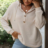 2025 Autumn And Winter Women's Clothing Solid Long-Sleeved V Collar Top Hooded Button Jacket Women HZ0108