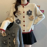 French Temperament Flower Round-Neck Sweater Coat Women Autumn And Winter Women's Languid Little Knitted Cardigans HZ0108
