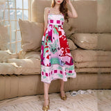 Women's Clothing 2025 Spring New Sexy Big Swing Dress Graffiti Print Sleeveless Sling Dress HZ0108