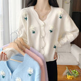 Korean Autumn And Winter Women's Sweet Gentle Wind Three-Dimensional Flower Nail Beads Knitted Cardigan Women's Soft-Creating Sweater Coat HZ0108