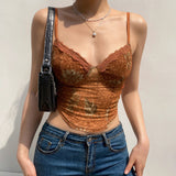 New Summer New Sexy Women's Retro Mesh Lace-Printing Sling Umbilly Blouse HZ0108