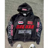 New Bacing Print Zipper Open-Shirt Street Hip Hop Fashion Casual Hoodie Hoodie HZ0108