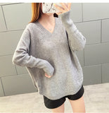2025 Autumn And Winter Women's Gas Base Knitted Shirt Loose Open Fork Low-Collar Thin Set Korean Version Of Lazy Sweater HZ0108