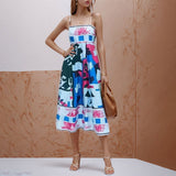 Women's Clothing 2025 Spring New Sexy Big Swing Dress Graffiti Print Sleeveless Sling Dress HZ0108