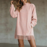 Spring 2025 Women's Loose Casual Open Fork Bag Muslim Dress Solid Color Dress HZ0108