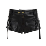 Street Sports Letter Print Pu Leather Ultra-Short Leather Coat Zipper Collar Cool Spicy Top Dress 2025 HZ0107