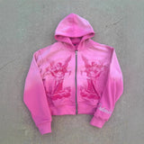 H-Hop Rock Pink Design Color Cardigan Hoodie Sweater Coat Blouse Gradient Coat HZ0108