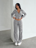 New Solid Color Comfortable Leisure Sports Set Fur-Back Body Sweater + Burning Stick Cloth Leisure Pants HZ0108