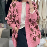 2025 Autumn And Winter Women's Loose Lazy Wind Hit The Hollow Love V-Collar Knitted Cardigan Sweater Women's Coat HZ0108