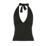 Spring/Summer 2025 New Hanging Neck With Sexy Low Chest Dew Back Slim Sleeveless Vest Blouse HZ0107