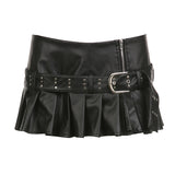 Women's Spice Girls Locomotive Rival Tipper Splicing Short Dresses Sexy Black Folded Small Leather Skirt Women's Summer HZ0107