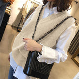 Spring And Autumn 2025 New Loose Languid Breeze Cover V. Collar Vest Sleeveless Knitted Shoulder Sweater Woman HZ0108