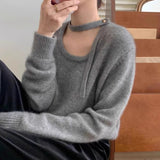 Solid Color Design Feeling Hanging Neck With Low Round Collar Sweater Women In Autumn And Winter Small Man With Soft Knitted Knitted Shirt Woman HZ0108