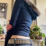 Autumn And Winter New Hottie Hair Splicing Hooded Jacket Casual Short-Sleeved Cardigan Top Woman HZ0107