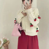 New Cherry Age-Slepeak Sweet Sweater Women's Short Thick Knitted Cardigans Lazy T-Shirts In The Fall/Winter 2025 HZ0108