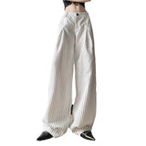 Street Simple Style Lazy Striped Casual Pants Women With Low-Rise Loose Straight Woven Trousers HZ0108