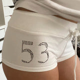 Spice Girls Digital Hot Diamond Drawstring With Low-Low-Low-Sleeding Hot Pants Show Thin Sports Shorts Fashion Sexy Casual Pants Woman HZ0107