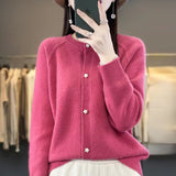 Spring/Autumn 2025 New Knitted Cardigan Long-Sleeved Woolen Woollen Sweater Loose Large-Size Solid-Colored Coat Top HZ0108