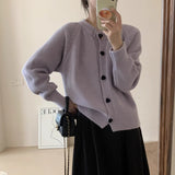Autumn And Winter New Korean Design Love Buckle Solid Color Thick Collar Knitted Cardigan Loose Sweater Coat HZ0108