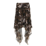 Street Hot Girls Wandering Wasteland Wind Irregular Design Lattice Splicing Lace Skirts Women's Folded Skirts HZ0107