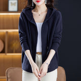 2025 New Autumn And Winter Hooded Knitted Cardigan Women's Ocean Loose-Fitting Smozer Women's Double Zipper Knit Coat HZ0108