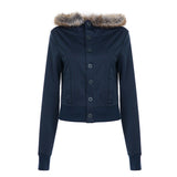 Autumn And Winter New Hottie Hair Splicing Hooded Jacket Casual Short-Sleeved Cardigan Top Woman HZ0107