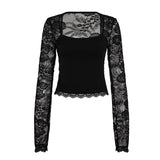 Pure Hot Girl Collar Repair Bottom Long-Sleeved Casual Blouse Solid Color Lace Splicing T-Shirt Girl Autumn HZ0107