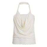 Ins White Collar Hanging Neck Lace Sling Vest Female Summer Design Tice Tidly Blouse HZ0107