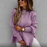 Lazy Autumn And Winter Fashion Knit Shirt Loose Long Sleeve Cover Solid Color Simple Sweater Woman HZ0108