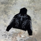 2025 Gothic Retro Loose Personalized Print Hooded Long-Sleeved Zippered Sweater HZ0108