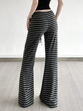Vintage Leisure 2025 New High-Rise Thin And Tight Waist Twitching Lanky Striped Pants Fashion Wide Leggings HZ0108