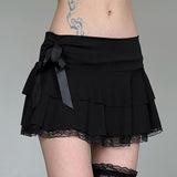 2025 Dark Pure Hottie Lace Splicing Bow Skirt Low-Waist Sexy Ballet A Word Cake Skirt HZ0107