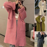 Autumn And Winter Coarse Needle Sweater Women's Double Pocket Korean Casual Lazy Wind Long Sweater Coat Cardigan Women Loose HZ0108