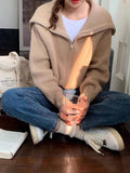 Sweater Women's Coat Cardigan Winter New Korean Big Collar Zipper Solid Color Lazy Soft Loose Loose Version Of Knitted Shirt HZ0108