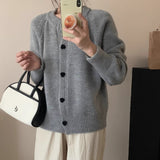 Autumn And Winter New Korean Design Love Buckle Solid Color Thick Collar Knitted Cardigan Loose Sweater Coat HZ0108