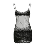 Sexy Women's Wind Mesh Yarn Lace Perspective Sling Skirt V-Neck High Waist-Commanded Ass Skirt Short Skirt HZ0108