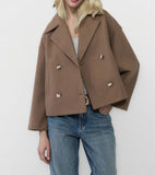 2025 Autumn New Women's Fashion Temperament Commuter Double Buckle Short Hair Coat HZ0108
