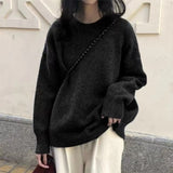 Solid Color Soft-Creating Sweater Women's Autumn And Winter 2025 New Lazy Wind Foundation Round Collar Knitted Shirt Top HZ0108